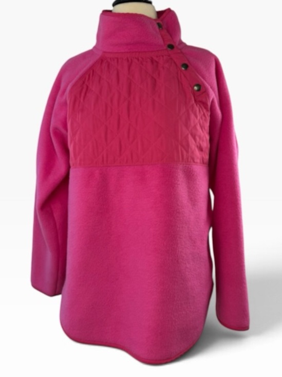 J. Crew Tops - J. Crew Fleece Pullover Jacket Hot Pink Quilted M Snap Collar